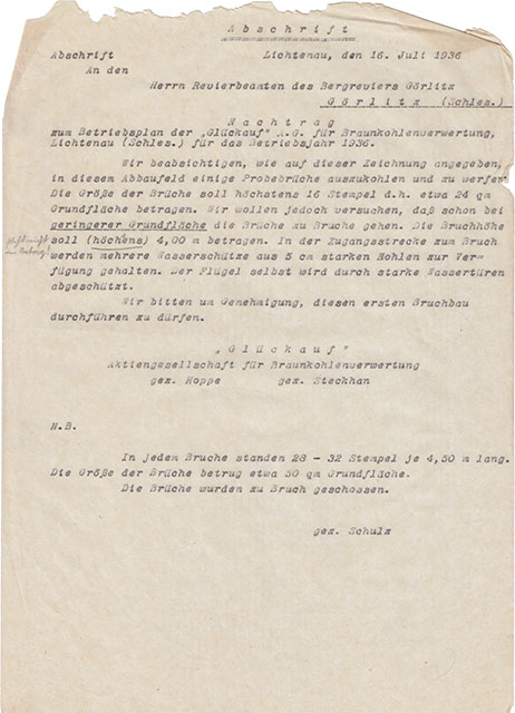Bergbau Dokument: Lichtenau 1936
