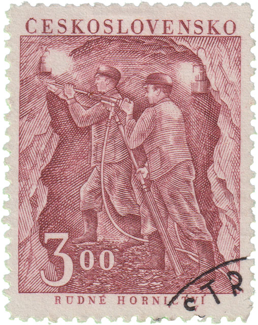 Bergmänner bei der Arbeit Untertage Motiv Briefmarke aus Tschechin
