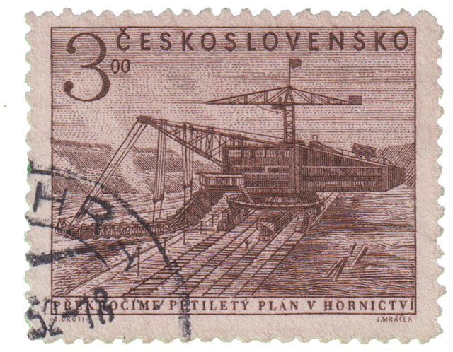 Ceskoslovensko Bergbau Briefmarke aus Tschechin Kohleförderer