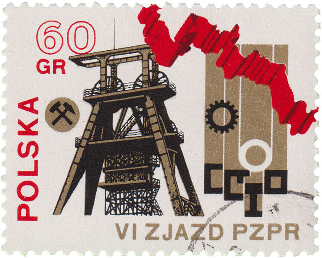 Bergbau Briefmarke Polen Glück Auf Förderturm