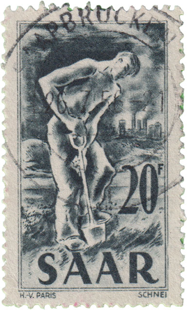 Saar 20F Briefmarke H V Paris Schnei Bergbau