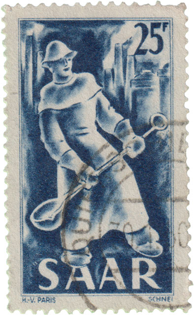 Saar 25F Briefmarke H V Paris Schnei Bergbau