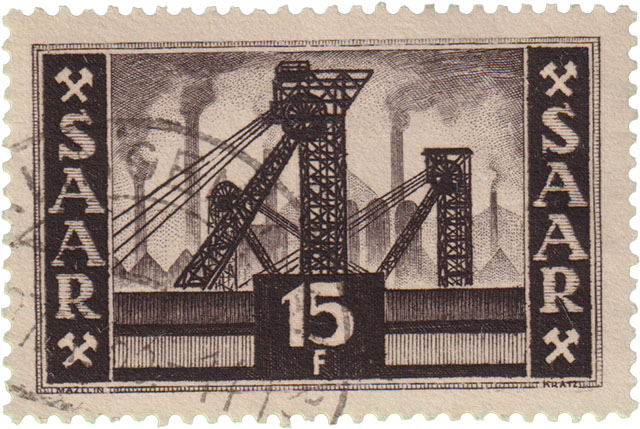 Saar 15F Bergbau Briefmarke mit Förderturm