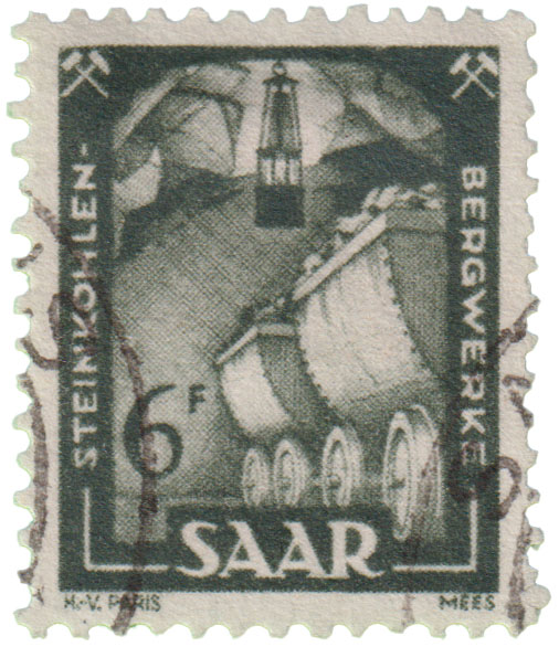 Saar Steinkohlenbergwerke 6F Bergbau Briefmarke Saar