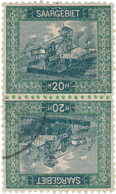 Saargebiet 20pf Bergbau Briefmarke Förderturm
