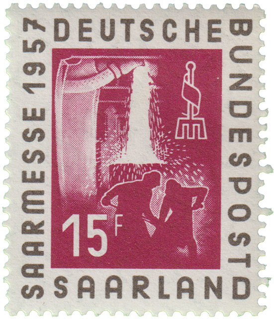 Saarmesse 1957 Deutsche Bundespost Saarland Bergbau bezogene Briefmarke