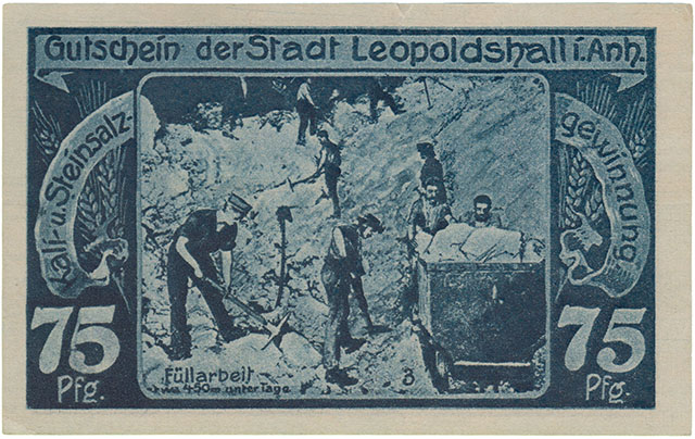 Gutschein der Stadt Leopoldshall - Kali und Steinsalzgewinnung - Füllarbeit - Notgeld Seite 1