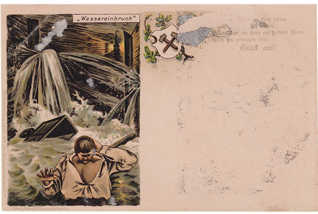 Bergmannsleben - Postkarten Serie von 1895 - Wassereinbruch