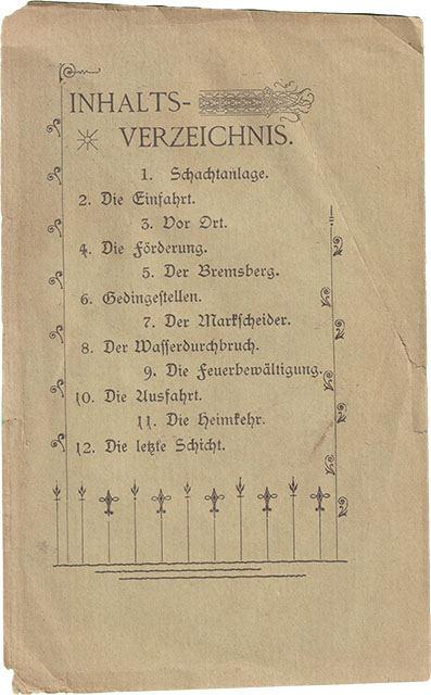 Bergmannsleben - Postkarten von 1895 - Inhaltsverzeichnis
